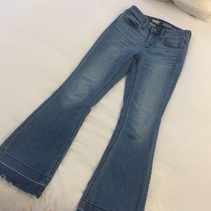 High-Rise Flare Leg Jeans w/ Faded Cuffs